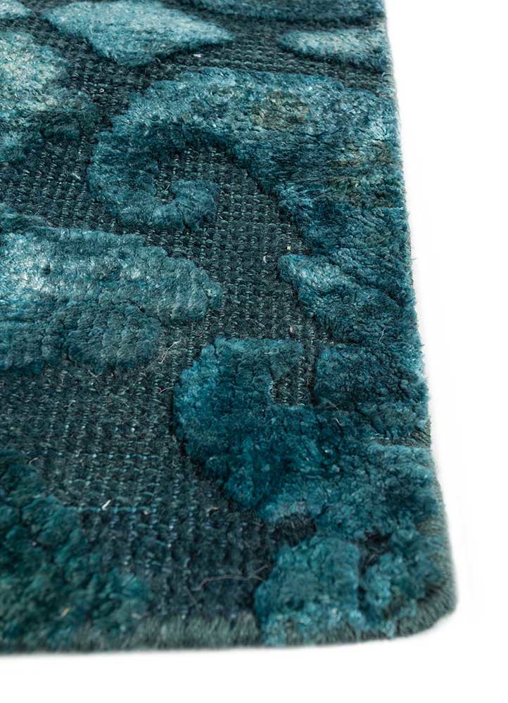 lacuna blue wool and bamboo silk hand knotted Rug - Corner