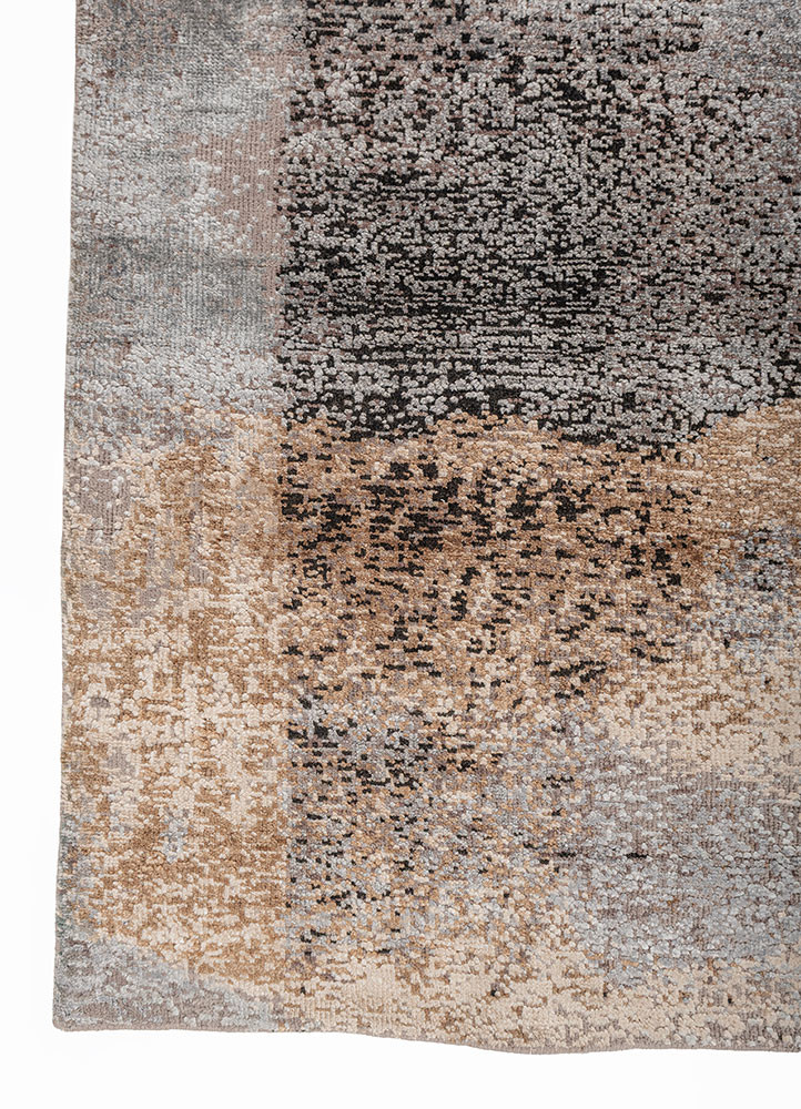 aprezo grey and black wool and bamboo silk hand knotted Rug - Corner