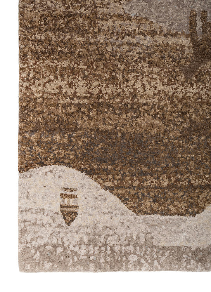 whispers of the desert ivory wool and bamboo silk hand knotted Rug - Corner