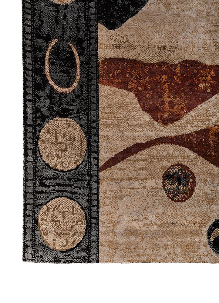 whispers of the desert beige and brown wool and bamboo silk hand knotted Rug - Corner