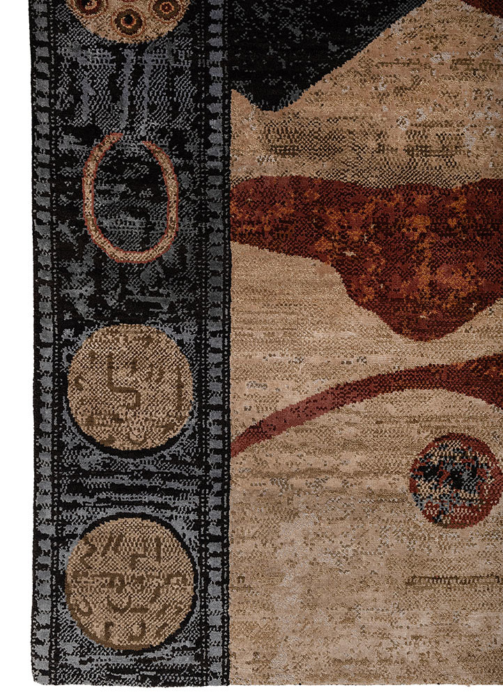 aprezo beige and brown viscose hand knotted Rug - Corner aprezo beige and brown viscose hand knotted Rug - Corner