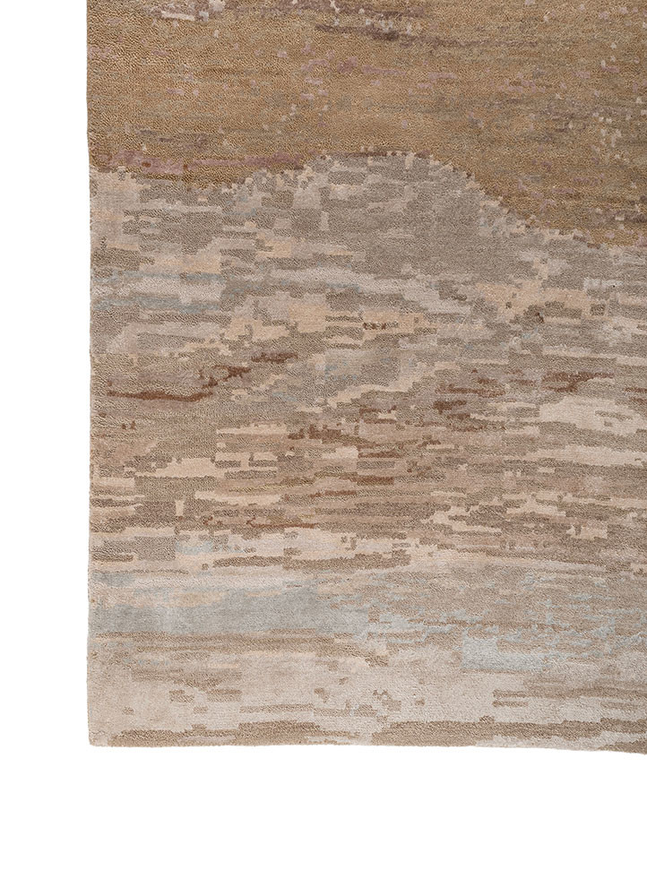 whispers of the desert beige and brown wool and bamboo silk hand knotted Rug - Corner