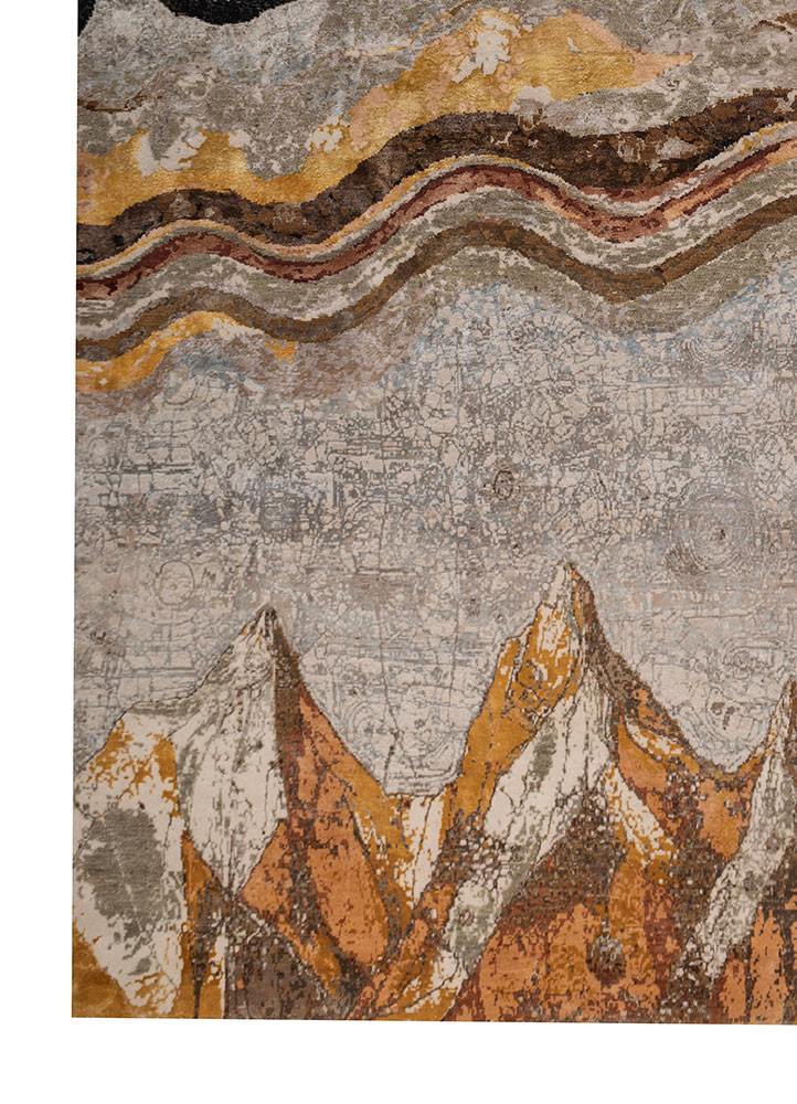 whispers of the desert grey and black wool and bamboo silk hand knotted Rug - Corner whispers of the desert grey and black wool and bamboo silk hand knotted Rug - Corner