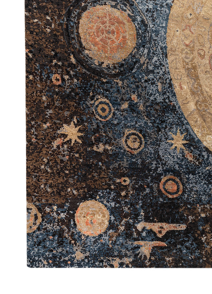 whispers of the desert blue wool and bamboo silk hand knotted Rug - Corner
