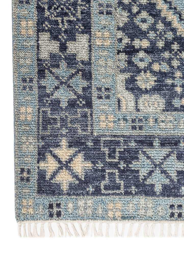 erbe blue wool hand knotted Rug - Corner