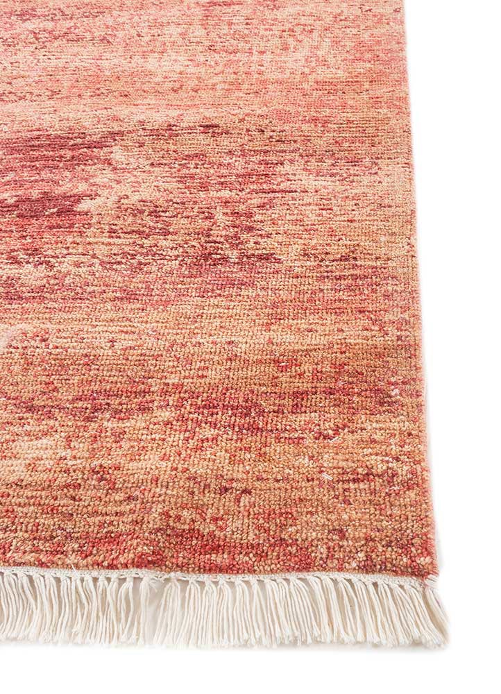 afterglow by kavi red and orange wool hand knotted Rug - Corner