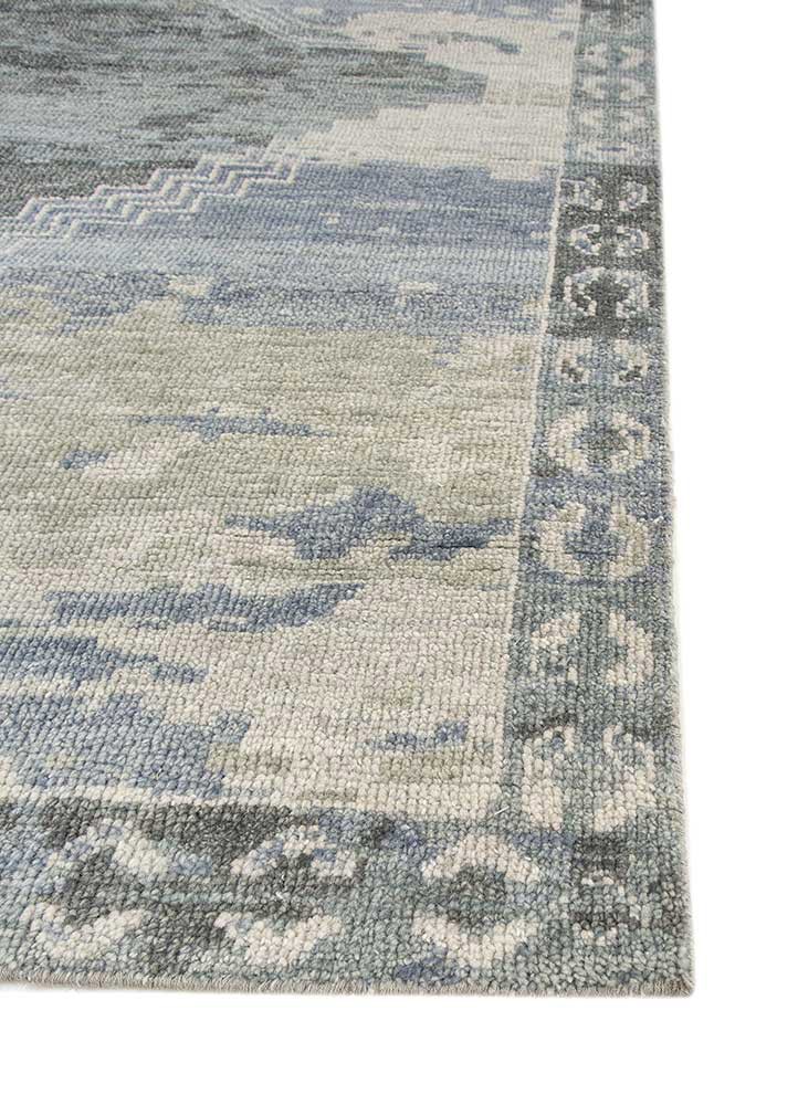 thyme blue wool hand knotted Rug - Corner