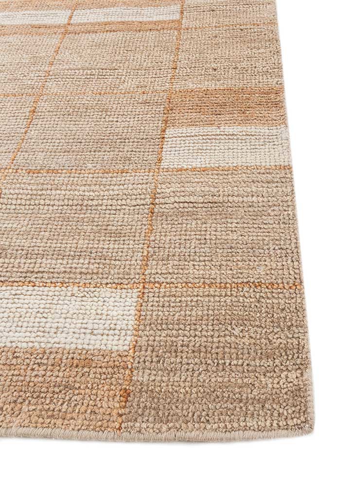 blythe beige and brown wool hand knotted Rug - Corner