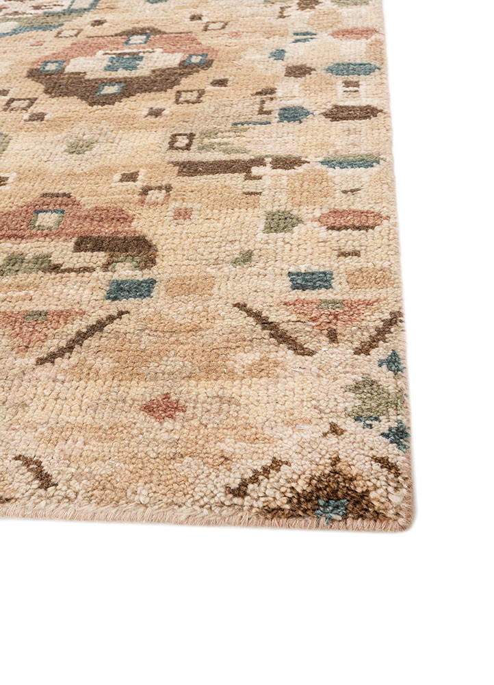 erbe beige and brown wool hand knotted Rug - Corner