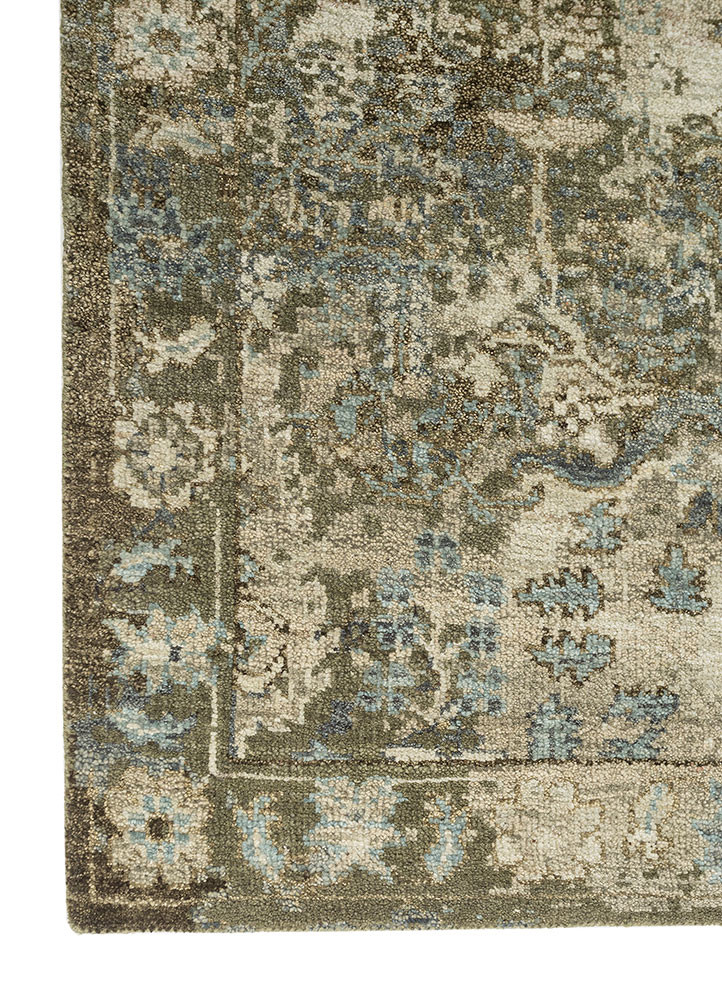 erbe green wool hand knotted Rug - Corner erbe green wool hand knotted Rug - Corner
