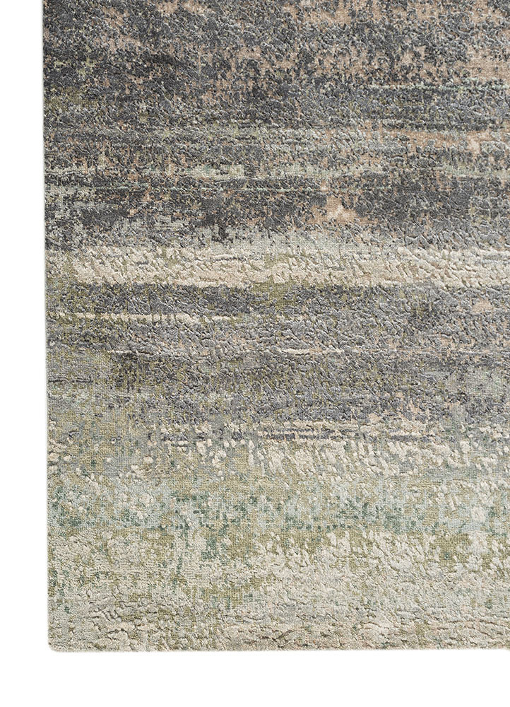 entropy ivory wool and silk hand knotted Rug - Corner