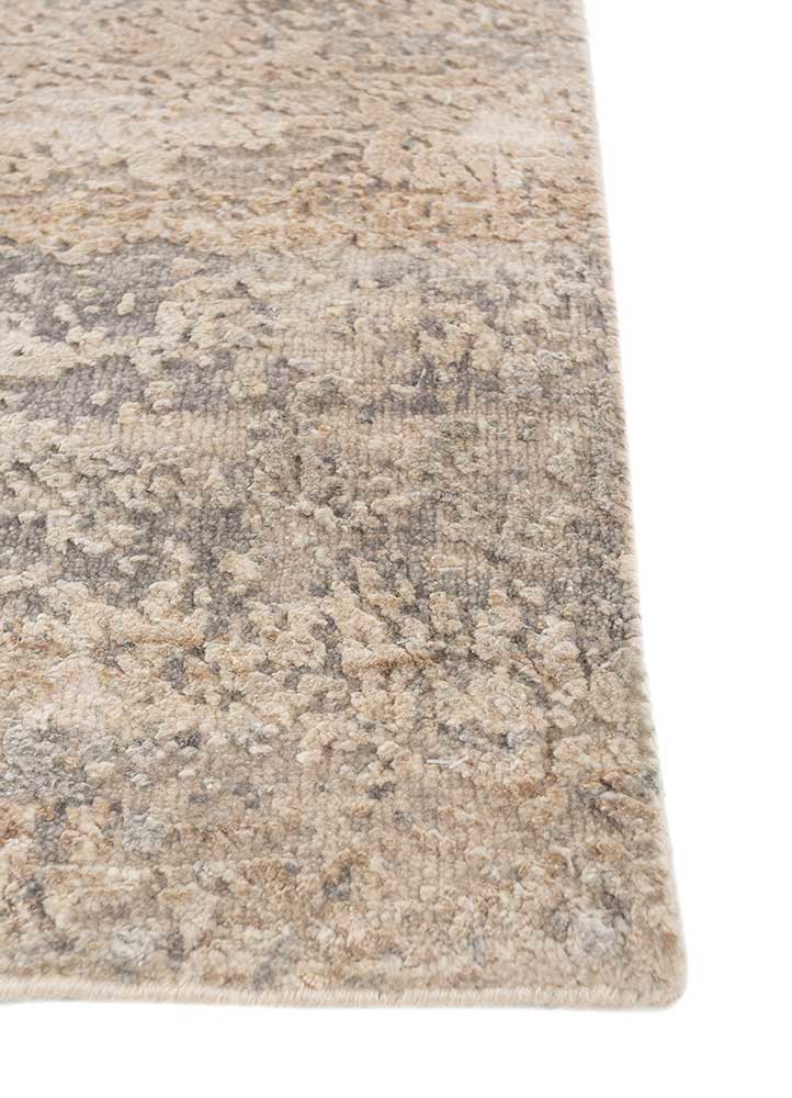 entropy ivory wool and silk hand knotted Rug - Corner