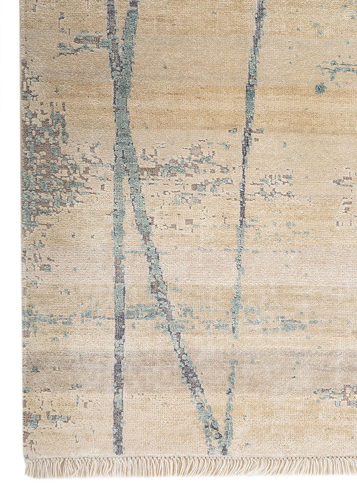 entropy ivory wool and silk hand knotted Rug - Corner