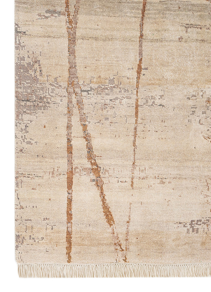 entropy ivory wool and silk hand knotted Rug - Corner