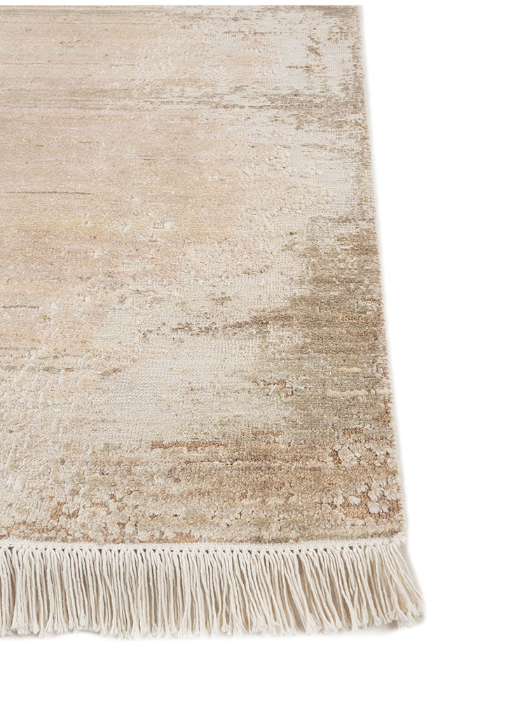 entropy ivory wool and silk hand knotted Rug - Corner