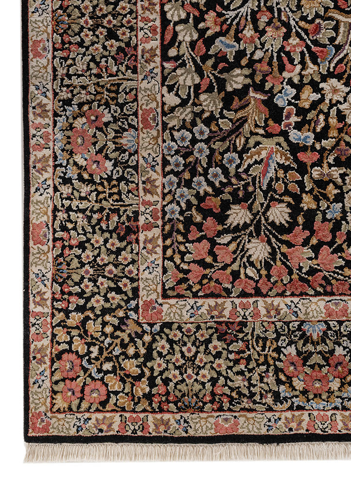 gulmarg grey and black wool and silk hand knotted Rug - Corner