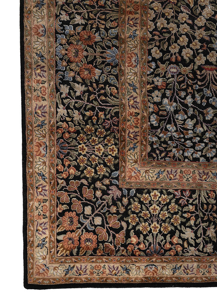 gulmarg grey and black wool and silk hand knotted Rug - Corner