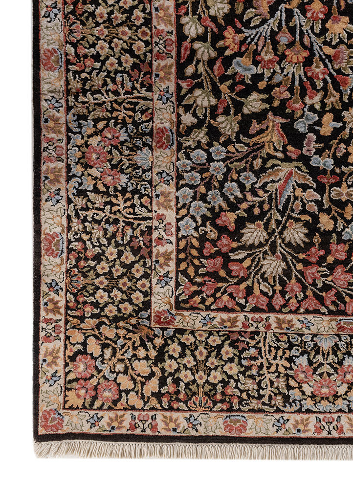 gulmarg blue wool and silk hand knotted Rug - Corner