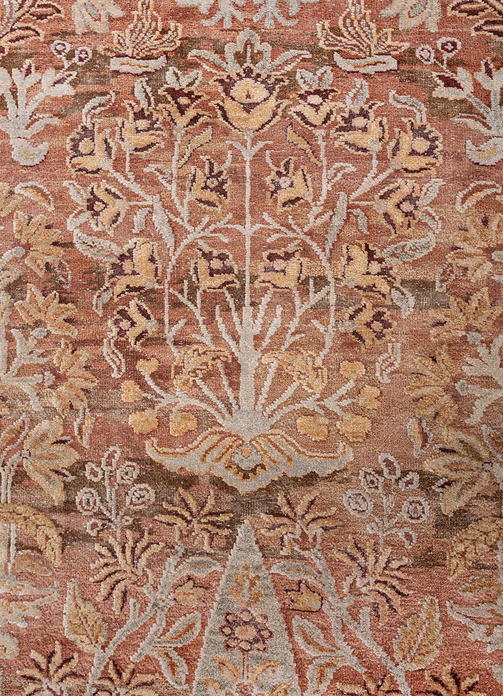 viscaya red and orange wool and silk hand knotted Rug - Corner