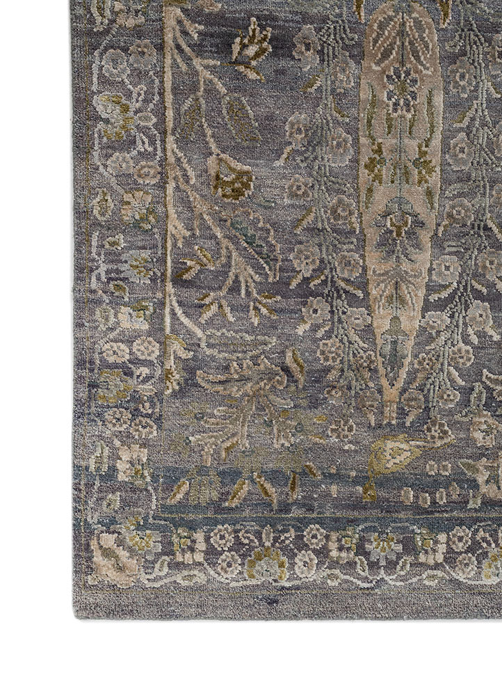 aurora blue wool and silk hand knotted Rug - Corner