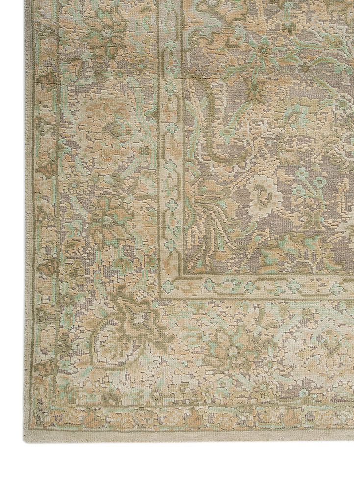 aurora blue wool and silk hand knotted Rug - Corner