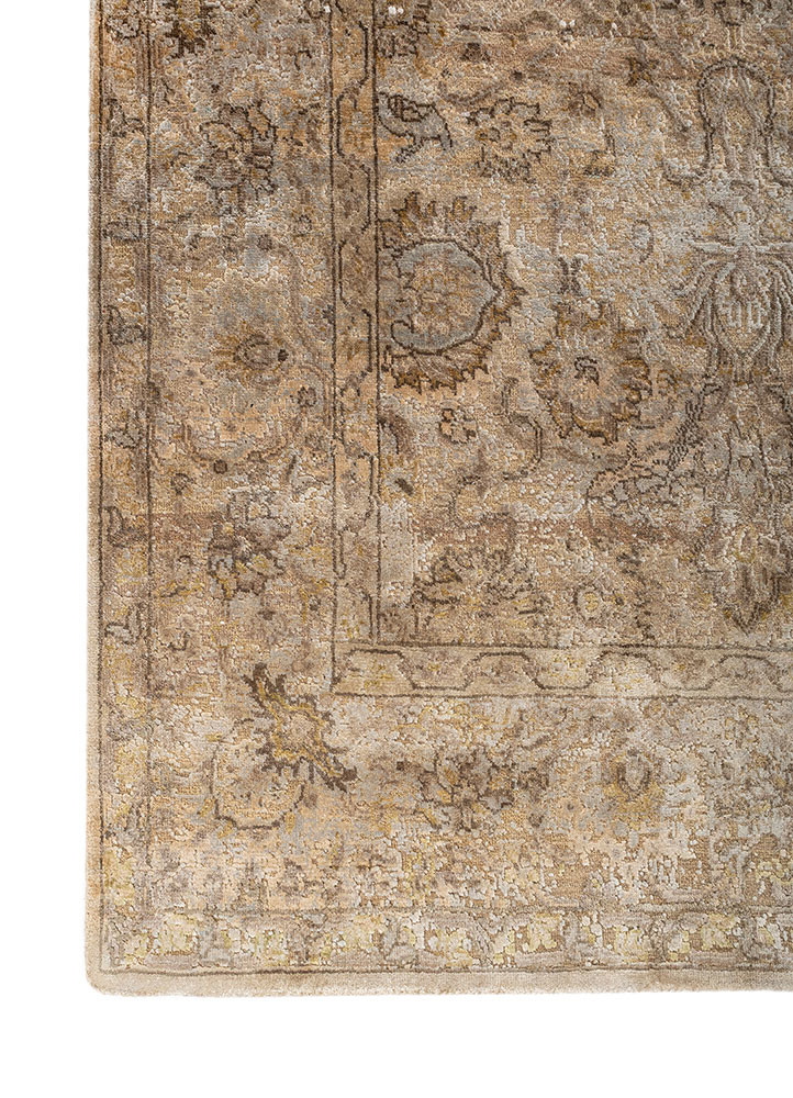 aurora ivory wool and silk hand knotted Rug - Corner