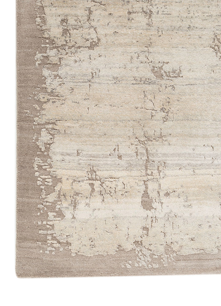 entropy ivory wool and silk hand knotted Rug - Corner entropy ivory wool and silk hand knotted Rug - Corner