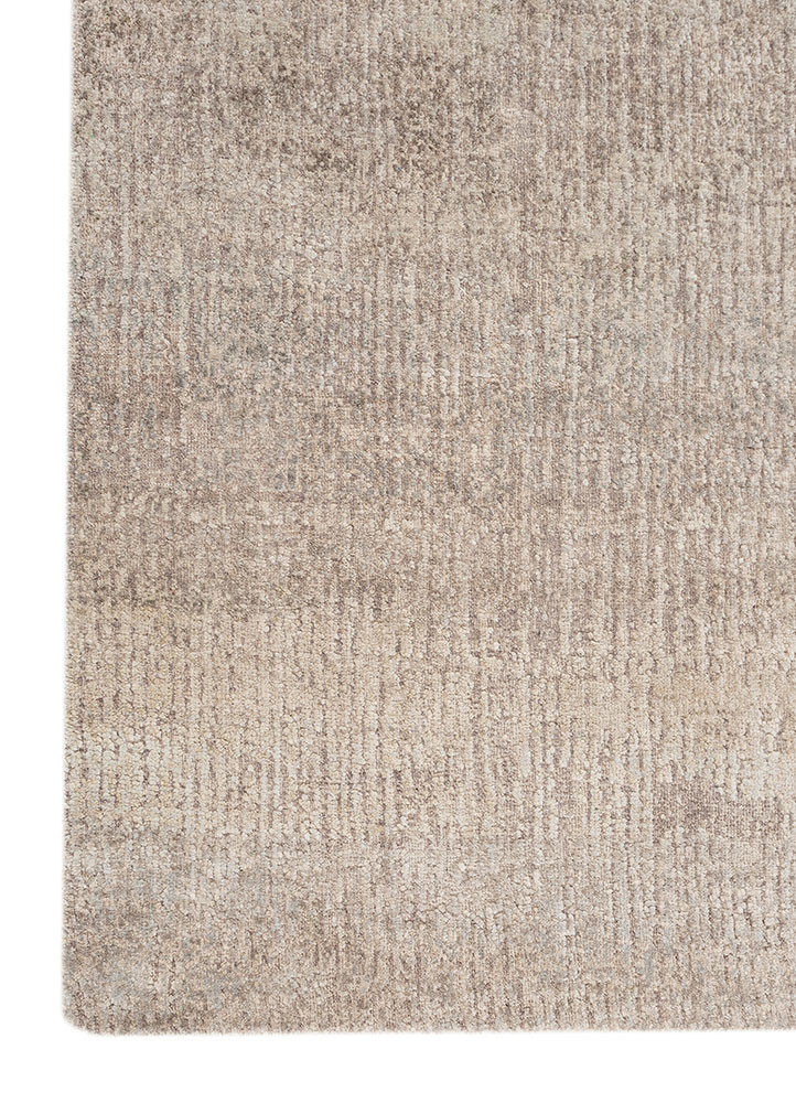 entropy ivory wool and silk hand knotted Rug - Corner
