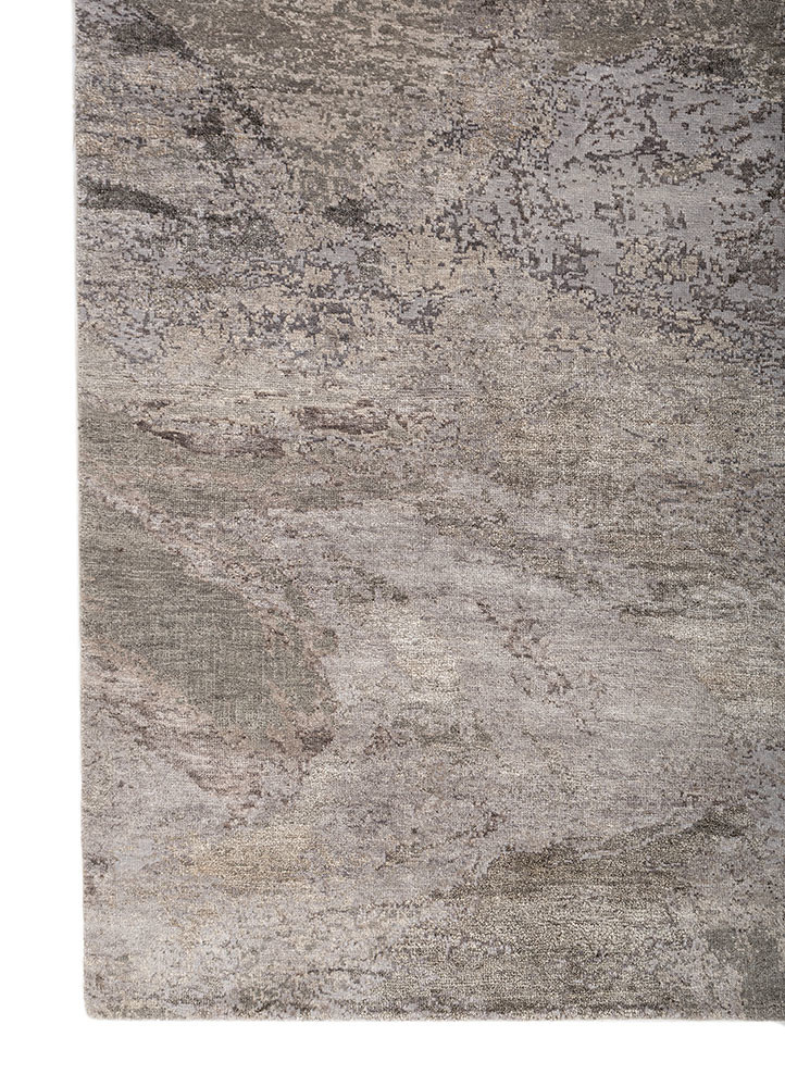 entropy blue wool and silk hand knotted Rug - Corner
