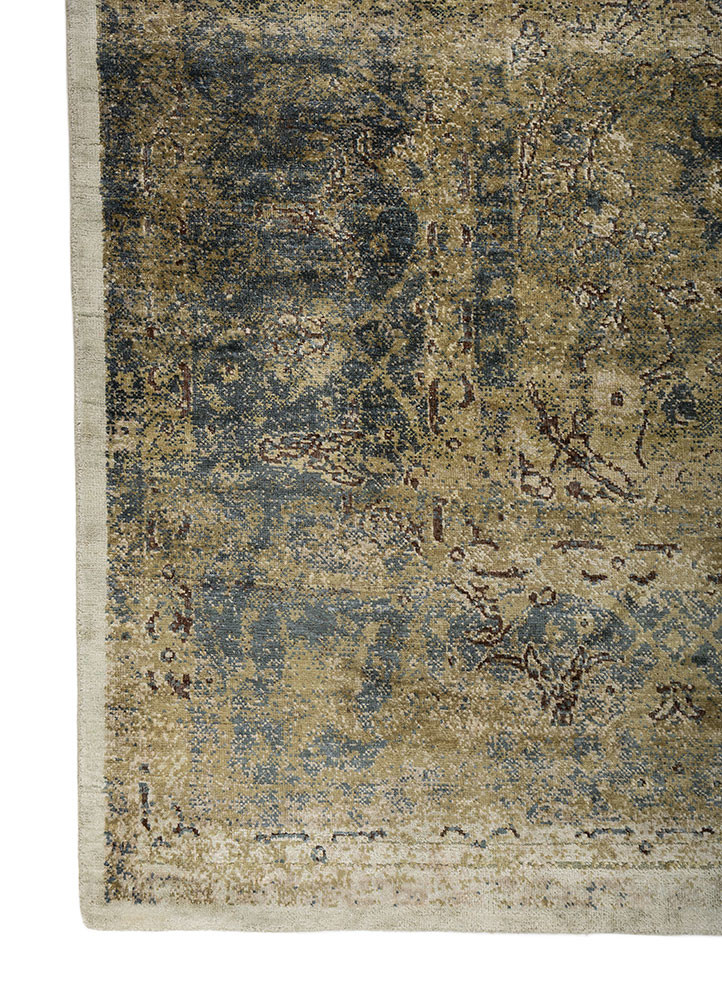aurora green wool and silk hand knotted Rug - Corner