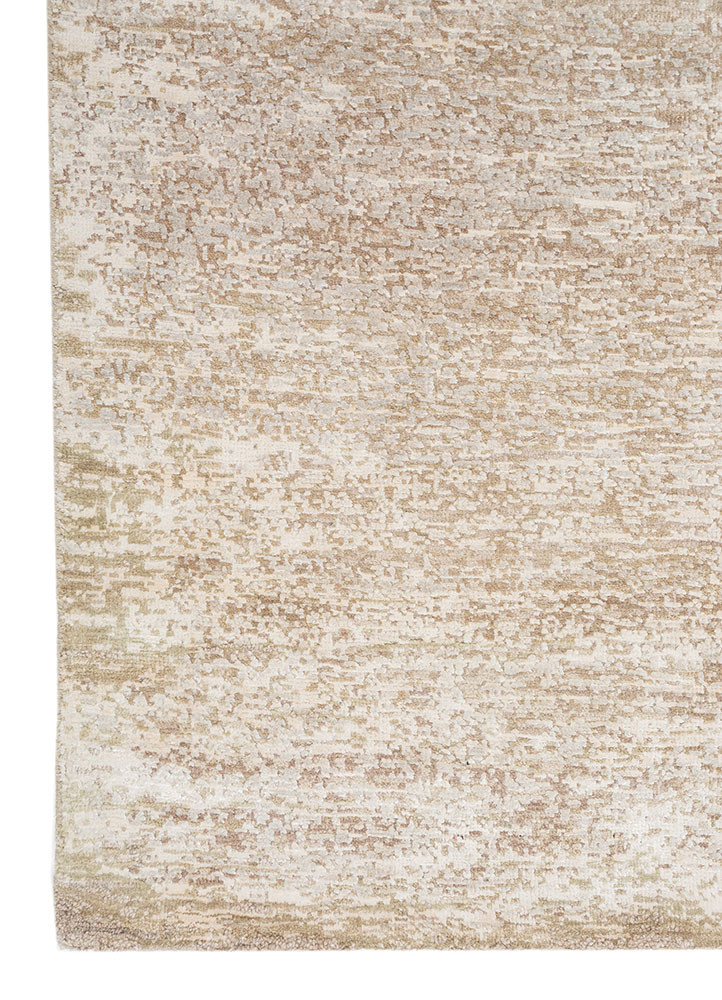 entropy ivory wool and silk hand knotted Rug - Corner