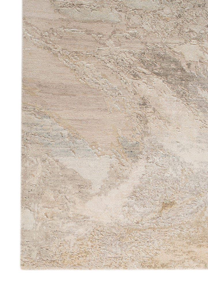 entropy ivory wool and silk hand knotted Rug - Corner entropy ivory wool and silk hand knotted Rug - Corner