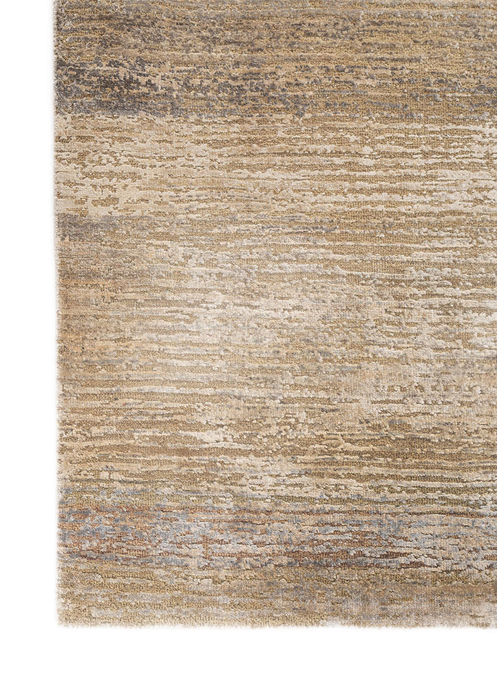 entropy ivory wool and silk hand knotted Rug - Corner