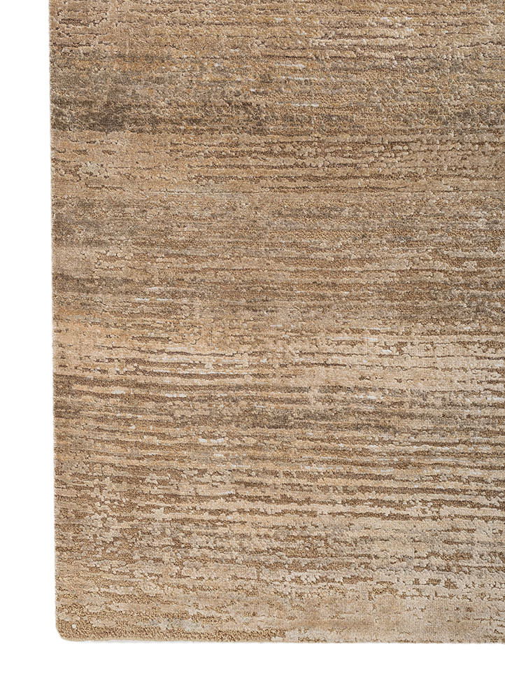 entropy ivory wool and silk hand knotted Rug - Corner