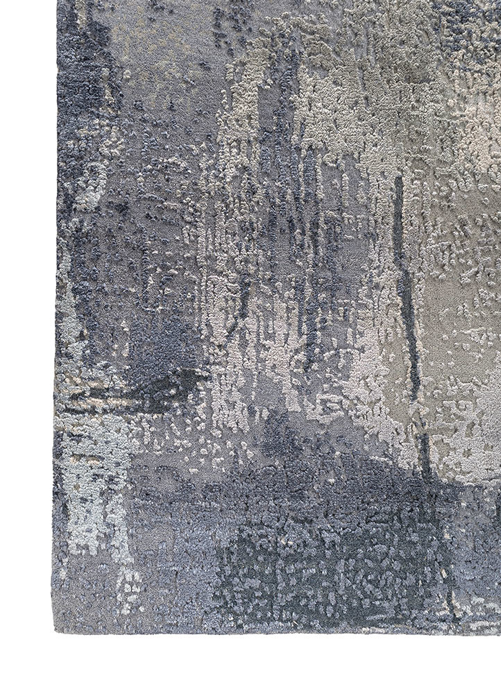 aprezo blue wool and silk hand knotted Rug - Corner aprezo blue wool and silk hand knotted Rug - Corner