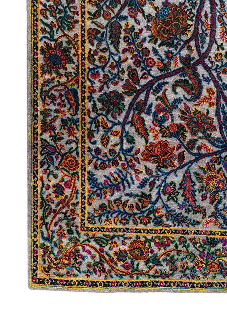 aprezo blue wool and silk hand knotted Rug - Corner aprezo blue wool and silk hand knotted Rug - Corner