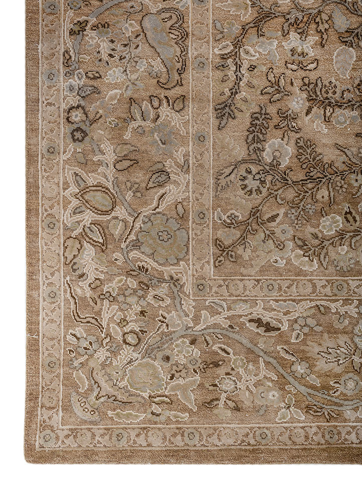 gulmarg gold wool and silk hand knotted Rug - Corner