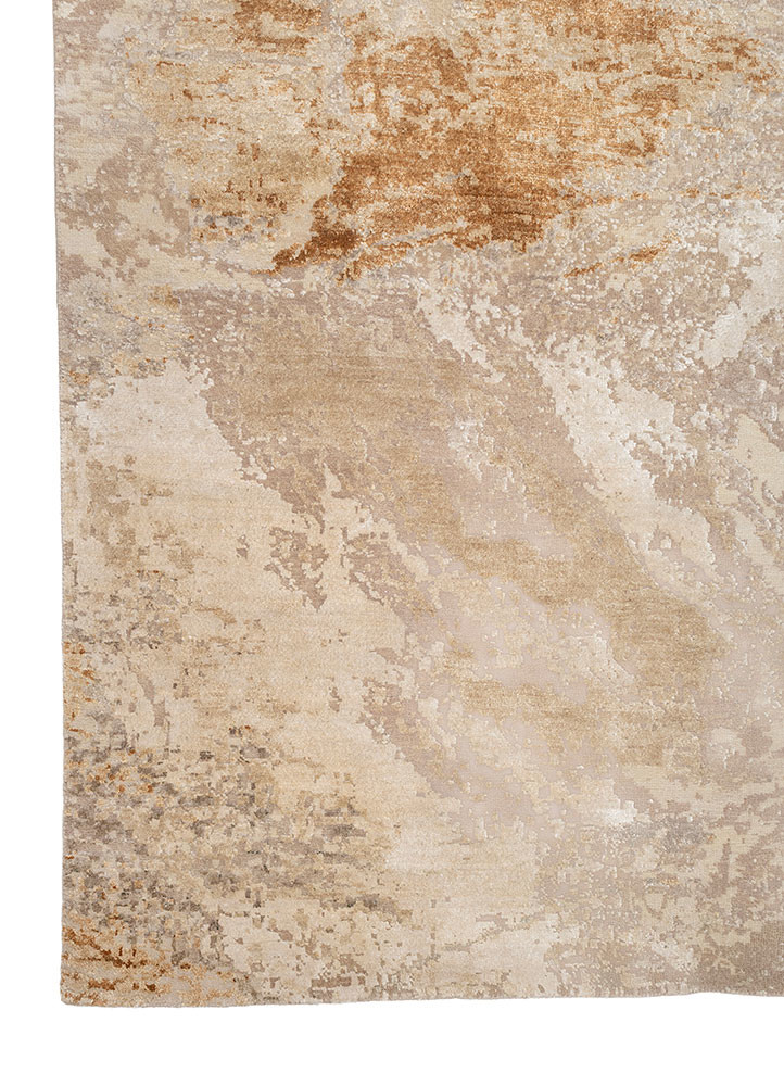 entropy ivory wool and silk hand knotted Rug - Corner