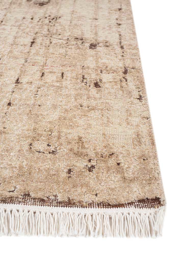 entropy ivory wool and silk hand knotted Rug - Corner