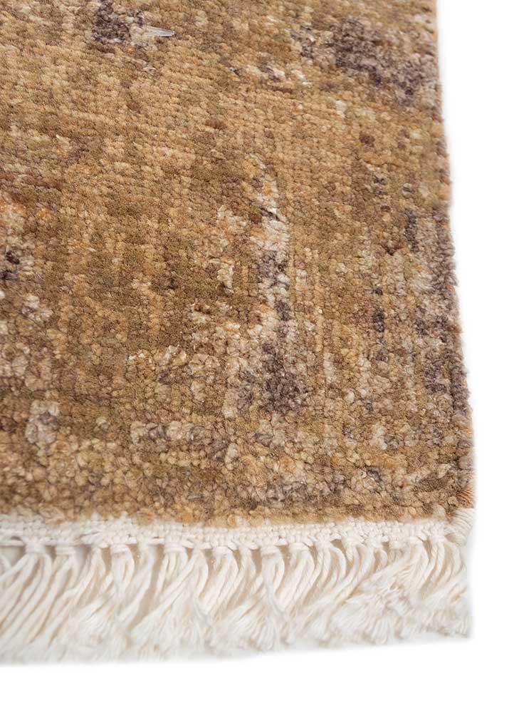 entropy beige and brown wool and silk hand knotted Rug - Corner