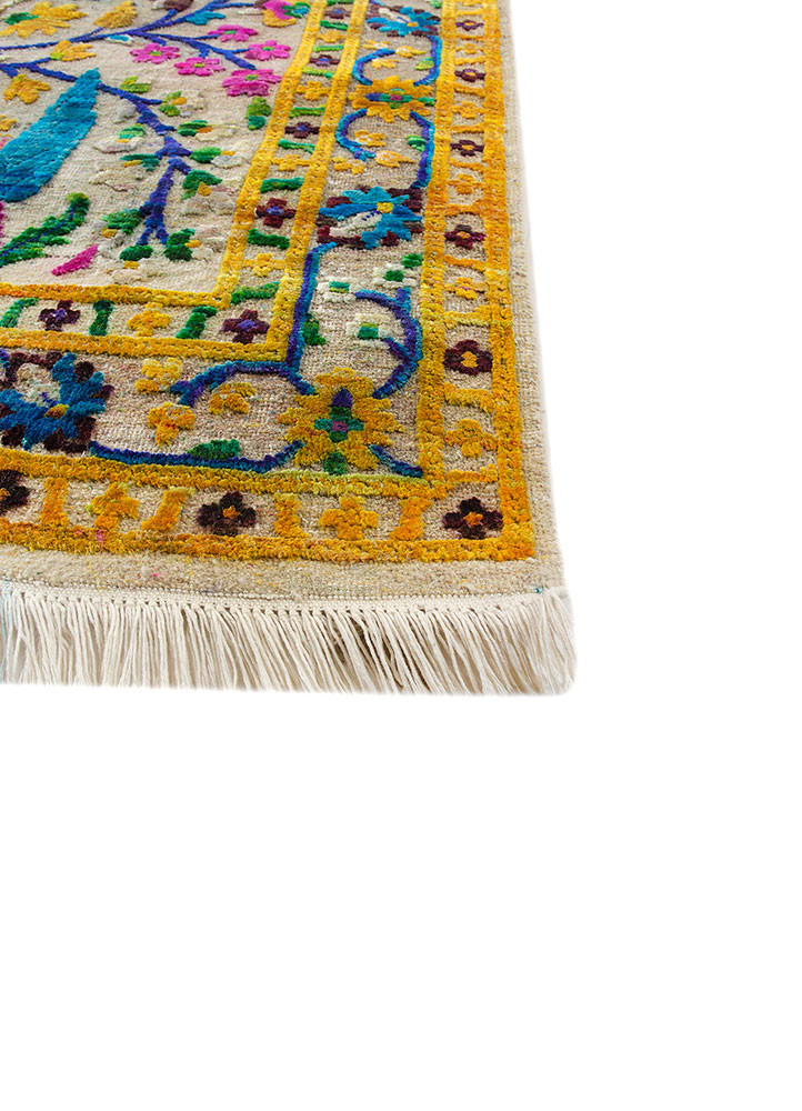 aurora ivory wool and silk hand knotted Rug - Corner aurora ivory wool and silk hand knotted Rug - Corner
