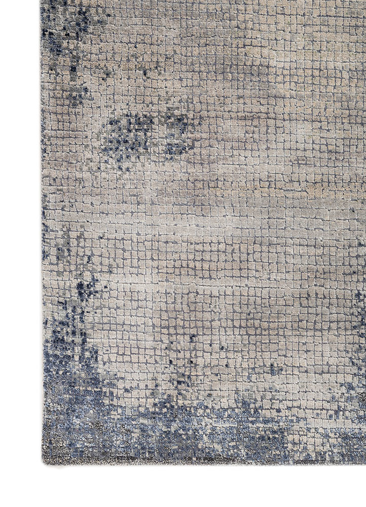 aprezo blue wool and bamboo silk hand knotted Rug - Corner