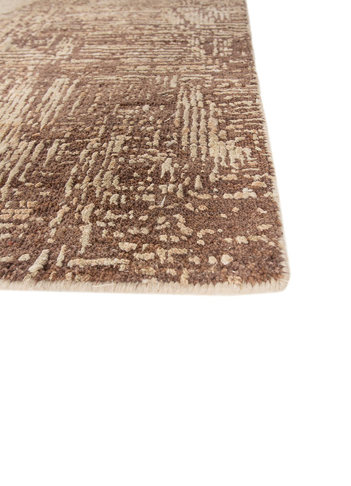 entropy beige and brown wool and silk hand knotted Rug - Corner