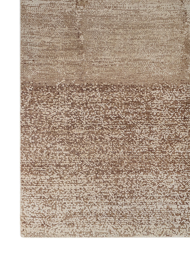 entropy beige and brown wool and silk hand knotted Rug - Corner