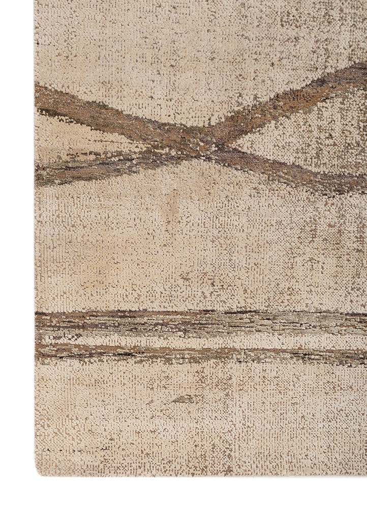 entropy ivory wool and silk hand knotted Rug - Corner