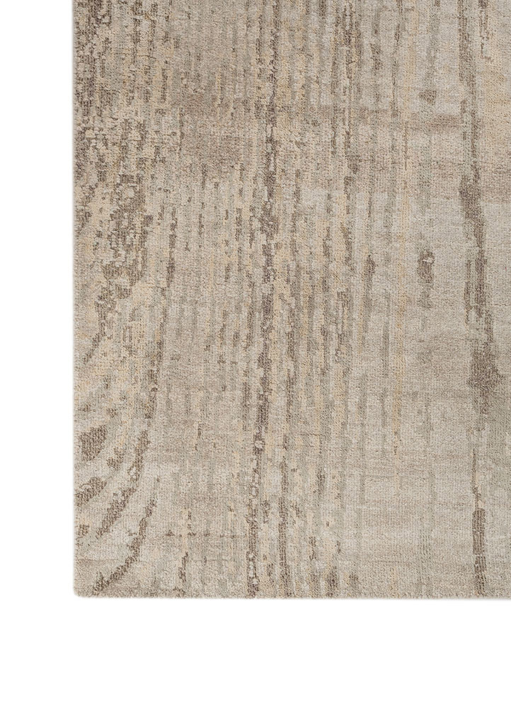 entropy beige and brown wool and silk hand knotted Rug - Corner