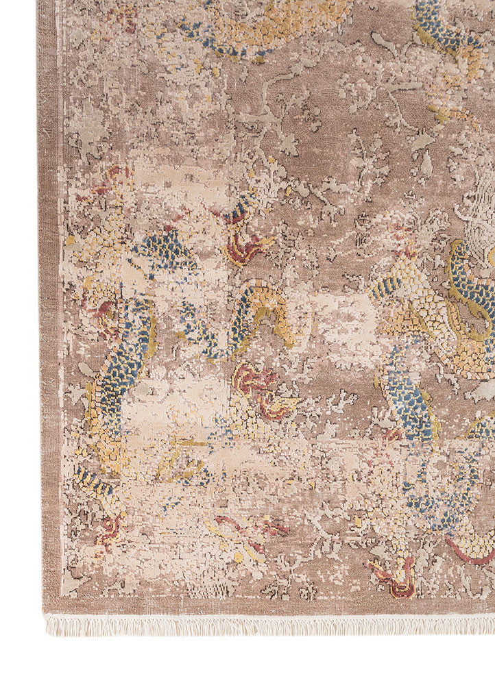 aprezo beige and brown wool and silk hand knotted Rug - Corner aprezo beige and brown wool and silk hand knotted Rug - Corner