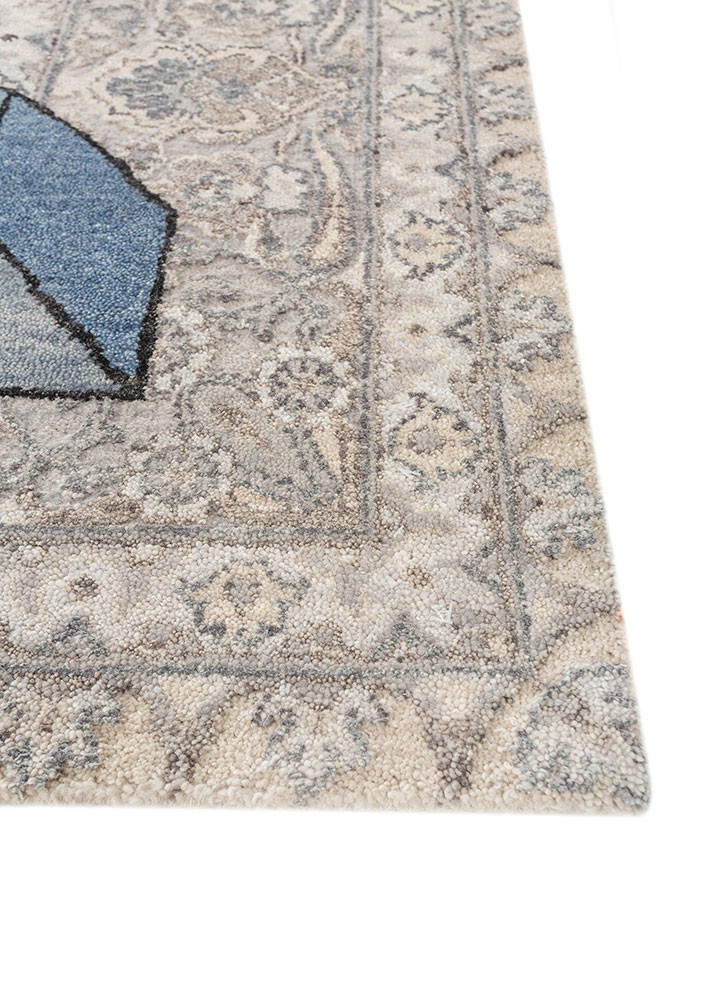 playing with tradition grey and black wool and silk hand knotted Rug - Corner
