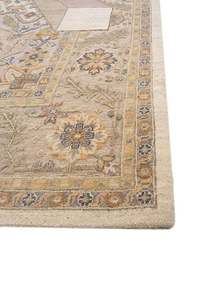 playing with tradition ivory wool and silk hand knotted Rug - Corner