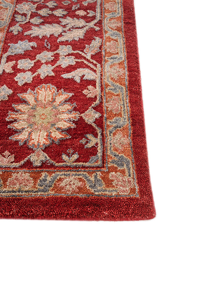 playing with tradition red and orange wool and silk hand knotted Rug - Corner